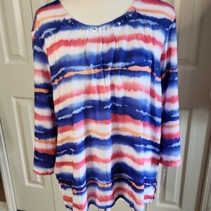 Alfred Dunner Blue and Pink Relaxed Blouse